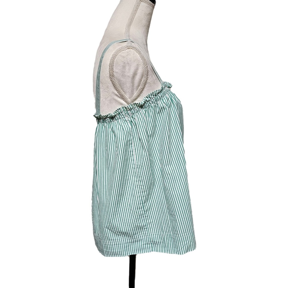 J Crew Kelly Green Striped Button Front Ruffle Tank‎ Size 8 Adjustable Straps - Picture 2 of 7